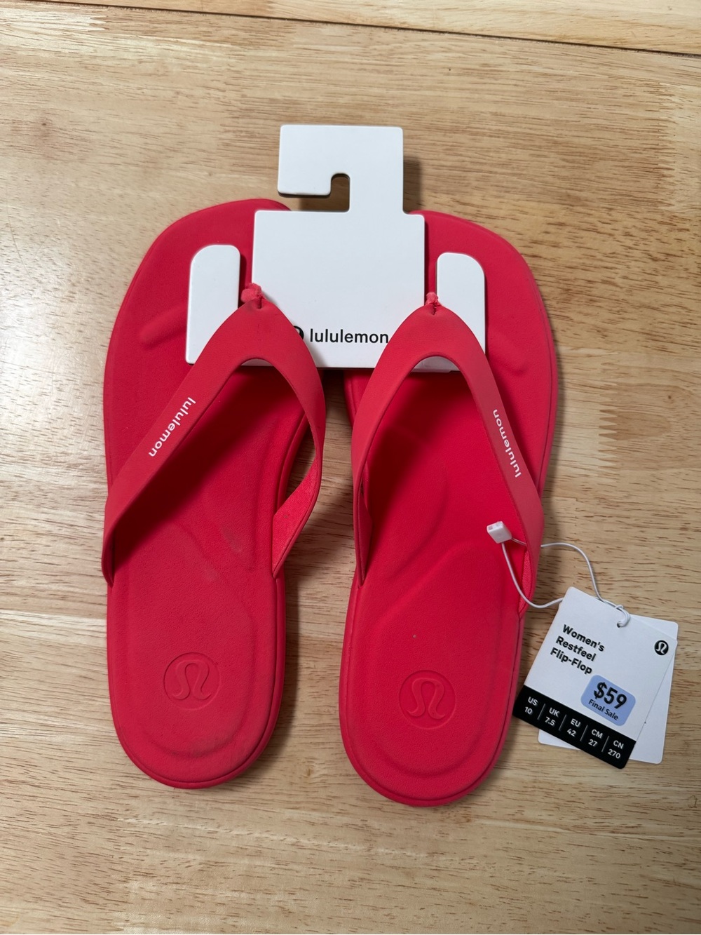 NWT Lululemon Women's Restfeel Flip Flop Red Glow Pink White Size 10